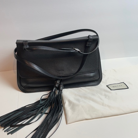 Gucci Handbags - Gucci Black Leather Crossbody bag w. Bamboo Tassel
